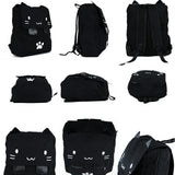 DemonChest Black College Cute Cat Embroidery Canvas School Backpack Bags for Kids Kitty(White)
