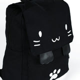 DemonChest Black College Cute Cat Embroidery Canvas School Backpack Bags for Kids Kitty(White)
