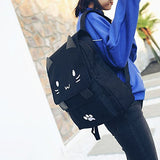 DemonChest Black College Cute Cat Embroidery Canvas School Backpack Bags for Kids Kitty(White)