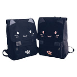 DemonChest Black College Cute Cat Embroidery Canvas School Backpack Bags for Kids Kitty(White)