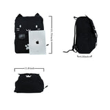 DemonChest Black College Cute Cat Embroidery Canvas School Backpack Bags for Kids Kitty(White)