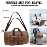 Densata Canvas Duffle Bag for Men 60L Travel Duffel Bags Expandable Genuine Leather Duffel Overnight Weekender Carry On Bag Two Zipper Pockets Travel Bag (Vintage Dark Brown, X Large - 60L)