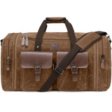 Densata Canvas Duffle Bag for Men 60L Travel Duffel Bags Expandable Genuine Leather Duffel Overnight Weekender Carry On Bag Two Zipper Pockets Travel Bag (Vintage Dark Brown, X Large-60L)