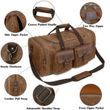 Densata Canvas Duffle Bag for Men 60L Travel Duffel Bags Expandable Genuine Leather Duffel Overnight Weekender Carry On Bag Two Zipper Pockets Travel Bag (Vintage Dark Brown, X Large - 60L)