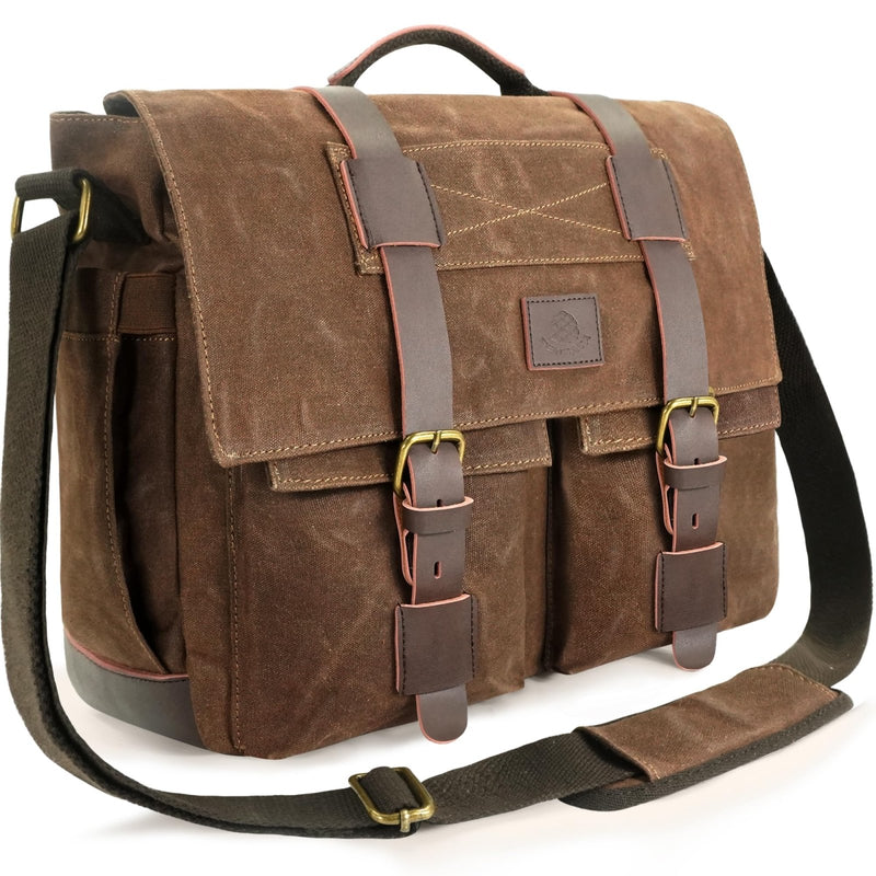 densata Messenger Bag for Men, 14 - Inch Waterproof Laptop Bag, Waxed Canvas Satchel Bag for School, Vintage Rugged Shoulder Computer Bag, Crossbody Briefcase for Work Travel (Vintage Brown)