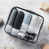 DEPOZA Travel Bottles Kit (16 Pack) - TSA Approved, Leak Proof Silicone Squeezable Containers for Toiletries. Complete Set with Jars, Sprayers & Bag (Black)