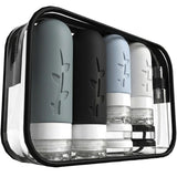 DEPOZA Travel Bottles Kit (16 Pack) - TSA Approved, Leak Proof Silicone Squeezable Containers for Toiletries. Complete Set with Jars, Sprayers & Bag (Black)