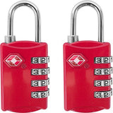 Desired Tools TSA Locks for Luggage, 2 - Pc Durable Steel Padlock, Keyless Easy to Read 4 - Digit Combination Lock for Backpacks, Travel Suitcases, Toolbox, Filing Cabinets, Baggage & Gym Locker, Red