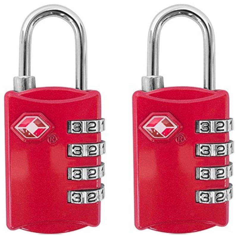 Desired Tools TSA Locks for Luggage, 2 - Pc Durable Steel Padlock, Keyless Easy to Read 4 - Digit Combination Lock for Backpacks, Travel Suitcases, Toolbox, Filing Cabinets, Baggage & Gym Locker, Red
