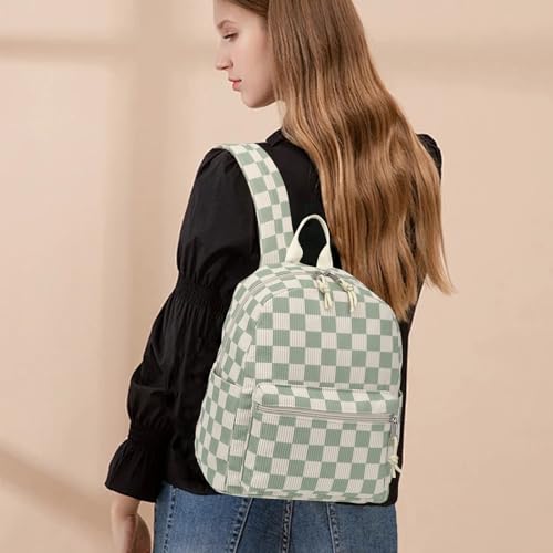 Dezcrab Corduroy Mini Backpack Purse Fashion Small Backpack Casual Daypack for Women Girls School Travel (Checkered Green)