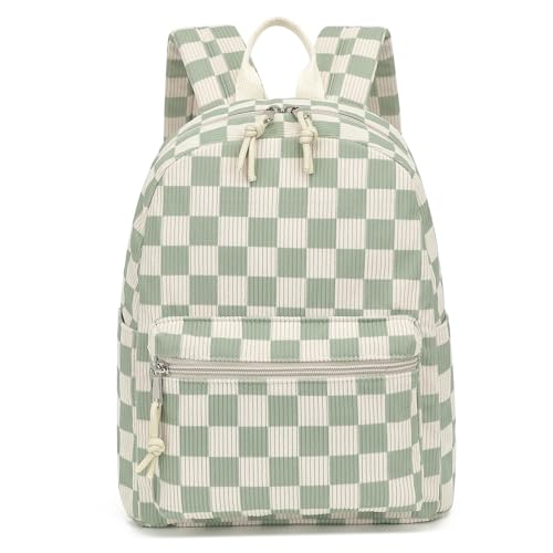 Dezcrab Corduroy Mini Backpack Purse Fashion Small Backpack Casual Daypack for Women Girls School Travel (Checkered Green) | Backpacks4Less