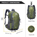 Diamond Candy Waterproof Hiking Backpack for Men and Women, Lightweight Day Pack for Travel Camping, ArmyGreen, 40L