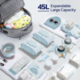 Diaper Bag Backpack,29L - 45L Expandable Large Baby Bag for 2 Kids/Twins, with Removable Cross Body Bottle Bag for Mom/Dad,Stylish Nappy Bag Gift for Boys/Girl - Mothers Day Gifts - Elegant Grey