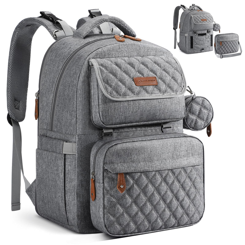 Diaper Bag Backpack,29L - 45L Expandable Large Baby Bag for 2 Kids/Twins, with Removable Cross Body Bottle Bag for Mom/Dad,Stylish Nappy Bag Gift for Boys/Girl - Mothers Day Gifts - Elegant Grey