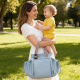 Diaper Bag Tote for Women, Large Capacity Multipurpose Tote with 16 Compartments, Convertible Backpack & Shoulder Bag for Work, Commute, Short Travel & Car Organizer (Sky Blue)