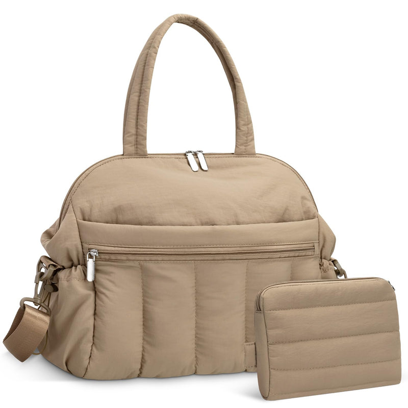 Diaper Bag Tote, Puffer Diaper Tote Bags Crossbody Hospital Bag Travel Large Mommy Bag, with Small Pacifier Case (Camel)