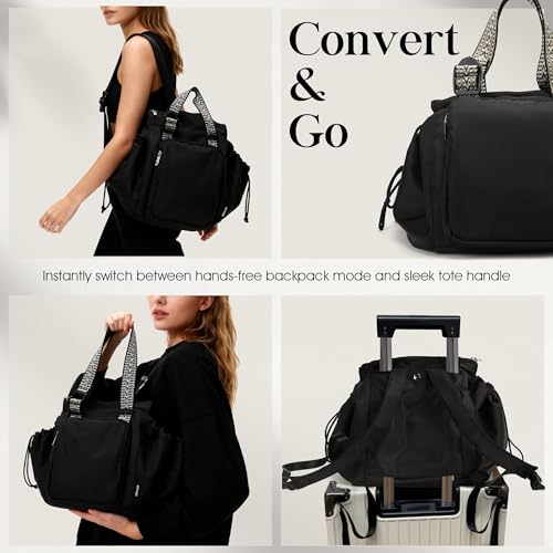 Diaper Bag Tote with 16 Compartments, Convertible Travel Bag with Trolley Sleeve, Hanging Car Seat Organizer, Multi-functional Work Tote, 3-in-1 Shoulder Bag for Teacher Nurse (Midnight Black)