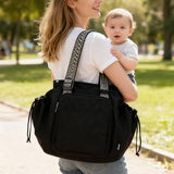 Diaper Bag Tote with 16 Compartments, Convertible Travel Bag with Trolley Sleeve, Hanging Car Seat Organizer, Multi-functional Work Tote, 3-in-1 Shoulder Bag for Teacher Nurse (Midnight Black)