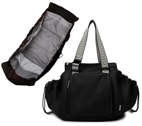Diaper Bag Tote with 16 Compartments, Convertible Travel Bag with Trolley Sleeve, Hanging Car Seat Organizer, Multi-functional Work Tote, 3-in-1 Shoulder Bag for Teacher Nurse (Midnight Black)