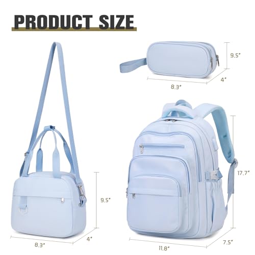 DIGOBAY Backpack for School Girls Boys, College Backpack with Lunch Bag Pencil Case for Teens Kids Elementary Middle High School, Casual Multi-Pocket Travel Daypack with USB Port for Women Men Blue