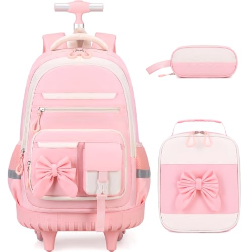 DIGOBAY Rolling Backpack for Girls, Cute Roller School Bag with Wheels, Kids Wheeled Backpacks Set with Lunch Bag Pencil Case for Teen | Backpacks4Less