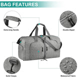 Dimayar 65L Travel Duffle Bag for Men Women - Foldable Duffel Bag with Shoes Compartment - Overnight Bags Waterproof & Tear Resistant(Gray)