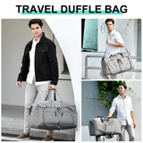 Dimayar 65L Travel Duffle Bag for Men Women - Foldable Duffel Bag with Shoes Compartment - Overnight Bags Waterproof & Tear Resistant(Gray)
