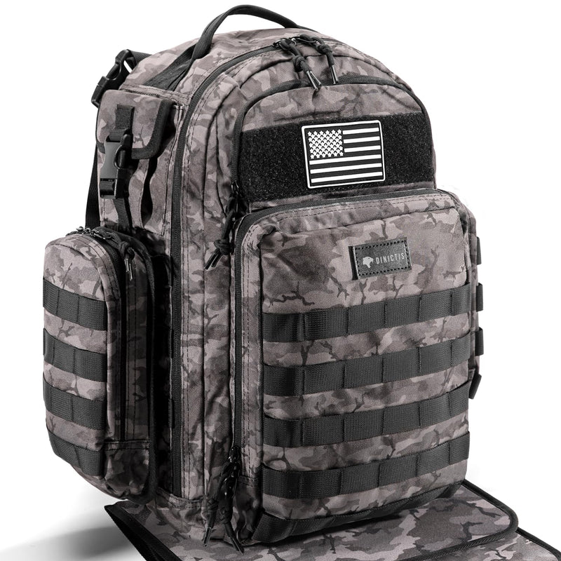 Dinictis Dad Diaper Bag, Mens Diaper Bag Backpack with Diaper Changing Mat, Military Diaper Backpack with Molle Webbing, Waterproof Pouch, Baby Wipes pocket, Insulated Bottle Pockets - Black Camo