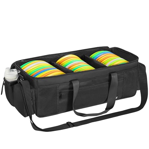 Disc Golf Storage Bag 25 X 10.2 X 10.2 Inch Large Capacity Can Hold 36+ Discs with 3 Dividers and Multi Side Pockets, Black | Backpacks4Less