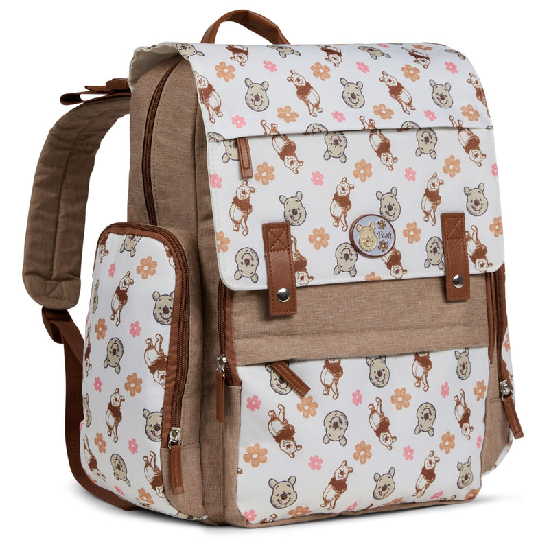Disney Diaper Bag Backpack with Changing Pad Winnie the Pooh – 16” Nylon Baby Bag for Parents, Insulated Bottle Holders, Multiple Storage Pockets