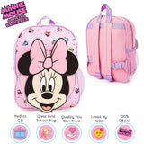 Disney Mini Backpack for Girls Toddlers 12x9” Preschool Backpack for Daycare Travel School Supplies Gifts for Girls (Pink Minnie 3D)