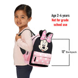 Disney Minnie Mouse Backpack for Girls Toddlers Kids - Bundle with 12" Preschool Toddler Backpack with Ears, Bow, and Stickers (Minnie Mouse School Supplies)
