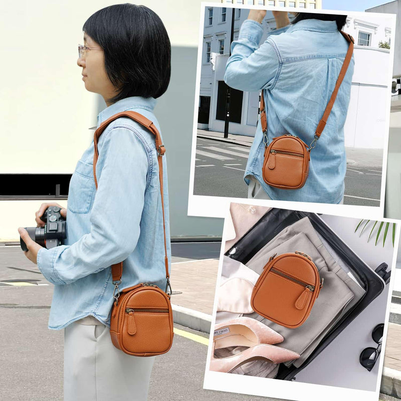 Divvia 2L Small Camera Sling Bag for Women and Men, Waterproof PU Leather Crossbody Bag for Small Mirrorless Cameras, Shockproof Travel Case（Not for Large DSLR） Brown