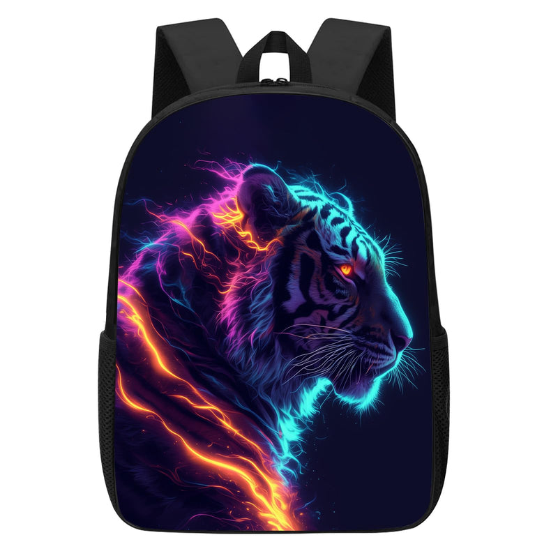 DOINBEE Tiger Backpack Blue Pink and Yellow Fire Tiger Laptop Backpacks for School/Travel/Work, Funny Animal Print Black School Bookbag for Kids Girls Boys, Water Resistant Casual 17" Daypack