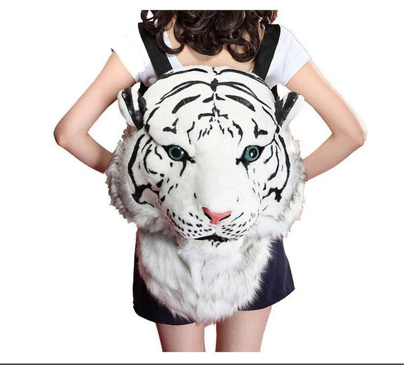 Domineering backpack stuffed tiger head 3D simulation personalised shoulder Bag Animal head shoulders bag (large, tiger white)