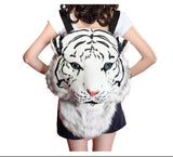 Domineering backpack stuffed tiger head 3D simulation personalised shoulder Bag Animal head shoulders bag (large, tiger white)