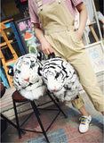 Domineering backpack stuffed tiger head 3D simulation personalised shoulder Bag Animal head shoulders bag (large, tiger white)
