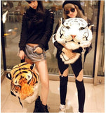Domineering backpack stuffed tiger head 3D simulation personalised shoulder Bag Animal head shoulders bag (large, tiger yellow)