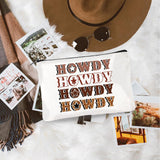 DOODLREAM 4Pcs Canvas Western Cowboy Makeup Bag - 9.06" x 5.9" Western Cactus Cow Cosmetic Bags Travel Organizer Portable Accessories with Zipper, Toiletry Large Capacity, Purse Organizer Pouches