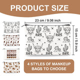 DOODLREAM 4Pcs Canvas Western Cowboy Makeup Bag - 9.06" x 5.9" Western Cactus Cow Cosmetic Bags Travel Organizer Portable Accessories with Zipper, Toiletry Large Capacity, Purse Organizer Pouches
