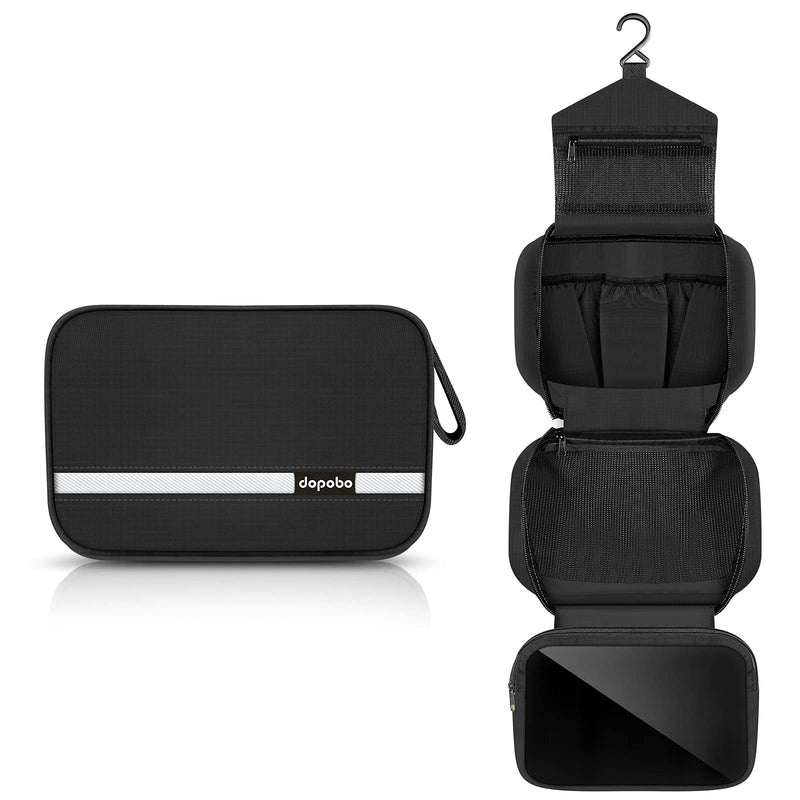 dopobo Travel Toiletry Bag, Dopp Kit Waterproof Makeup Bag Shaving Bag with Hanging Hook, Portable Toiletry Organizer for Traveling and Camping (Black)