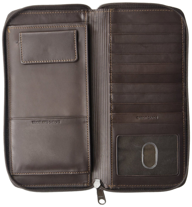 Dopp Men's Regatta Leather Zipper Passport Organizer Wallet, Brown, One Size