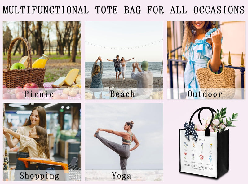 Dr.Baner Christian Tote Bag For Women, Whatever Is Think About Such Things, Bible Verse Canvas Tote Bag, Travel, Shopping, Gift - 31