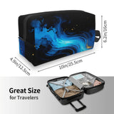 Drdhnet Blue Swirls With Golden Specks Makeup Bag Organizer Toiletry Bag Portable Storage Travel Cosmetic Bag With Zipper For Women