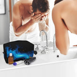 Drdhnet Blue Swirls With Golden Specks Makeup Bag Organizer Toiletry Bag Portable Storage Travel Cosmetic Bag With Zipper For Women
