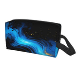 Drdhnet Blue Swirls With Golden Specks Makeup Bag Organizer Toiletry Bag Portable Storage Travel Cosmetic Bag With Zipper For Women