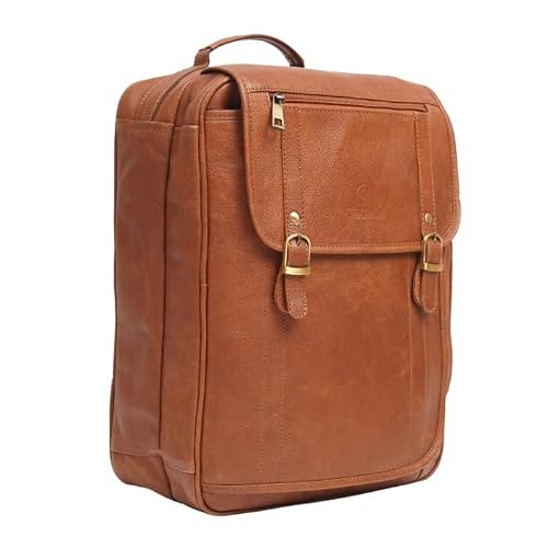 DreamController Real Leather Backpack Convertible 5in1: Laptop Bag, Shoulder Backpack, Messenger-Crossbody, Trolly Strap & Top Handle Vintage Tan