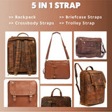 DreamController Real Leather Backpack Convertible 5in1: Laptop Bag, Shoulder Backpack, Messenger-Crossbody, Trolly Strap & Top Handle Vintage Tan