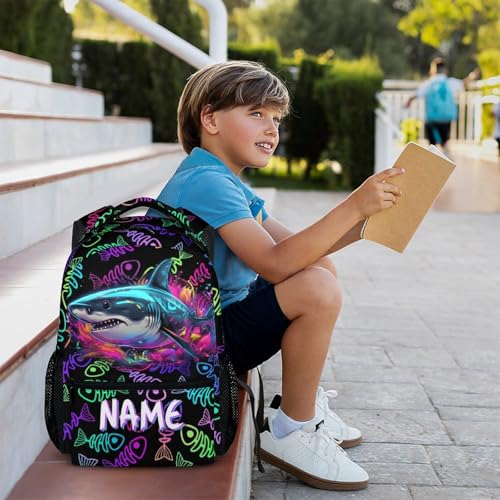 DREAMUGIFT Kids School Backpack, Custom Shark Backpacks, Boys Gift, 17 Inch Personalized Colorful Boys Bookbags for Elementary Kindergarten School Travel Picnic