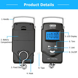 Dr.meter Fish Scale Luggage Scale Fishing Gear - 110lb/50kg Backlit LCD Display Digital Scale with Built - in Measuring Tape - Fishing Scale with 2 AAA Batteries, Pocket Size - Fishing Gifts for Men